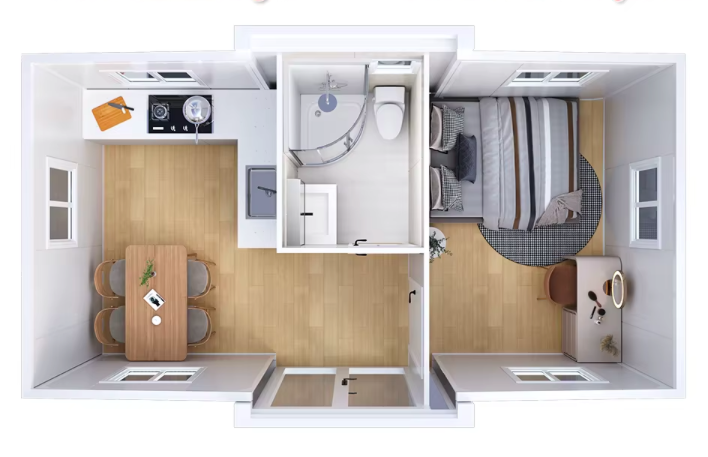 Plan d'aménagement de la maison modulaire 10 FT