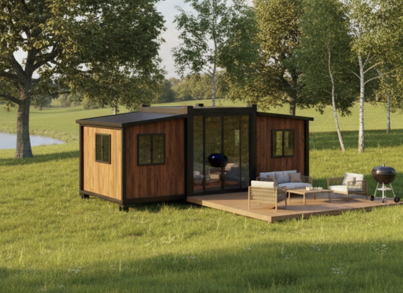 Maison 10 FT en situation avec terrasse et mobilier extérieur