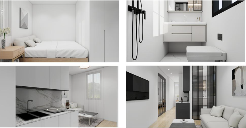 Vues intérieures lumineuses de la maison modulaire 10 FT