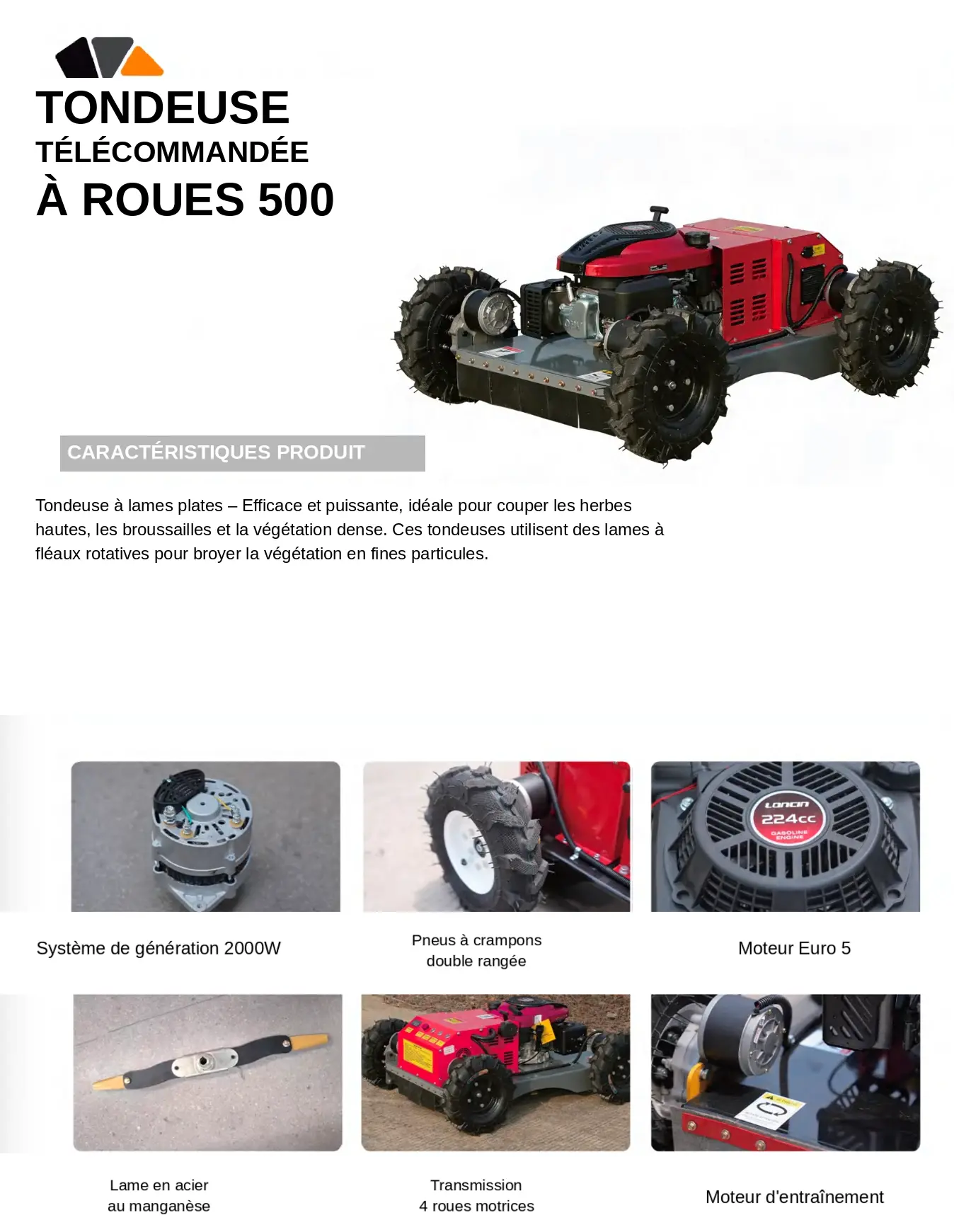 Tondeuse télécommandée KL-500 Roues — KL Global Import